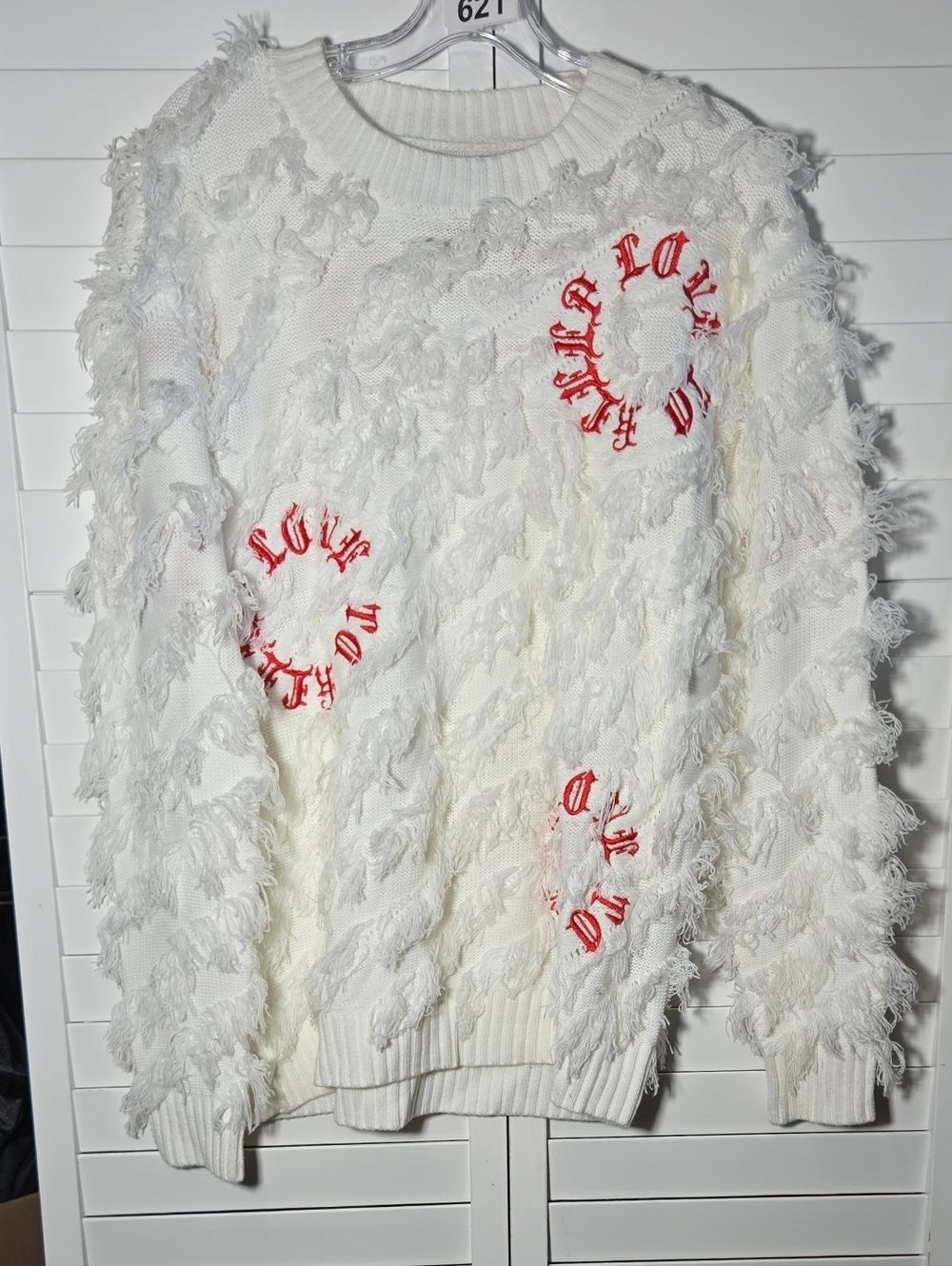 KLeep White Knit Sweater with Red Accent Size S